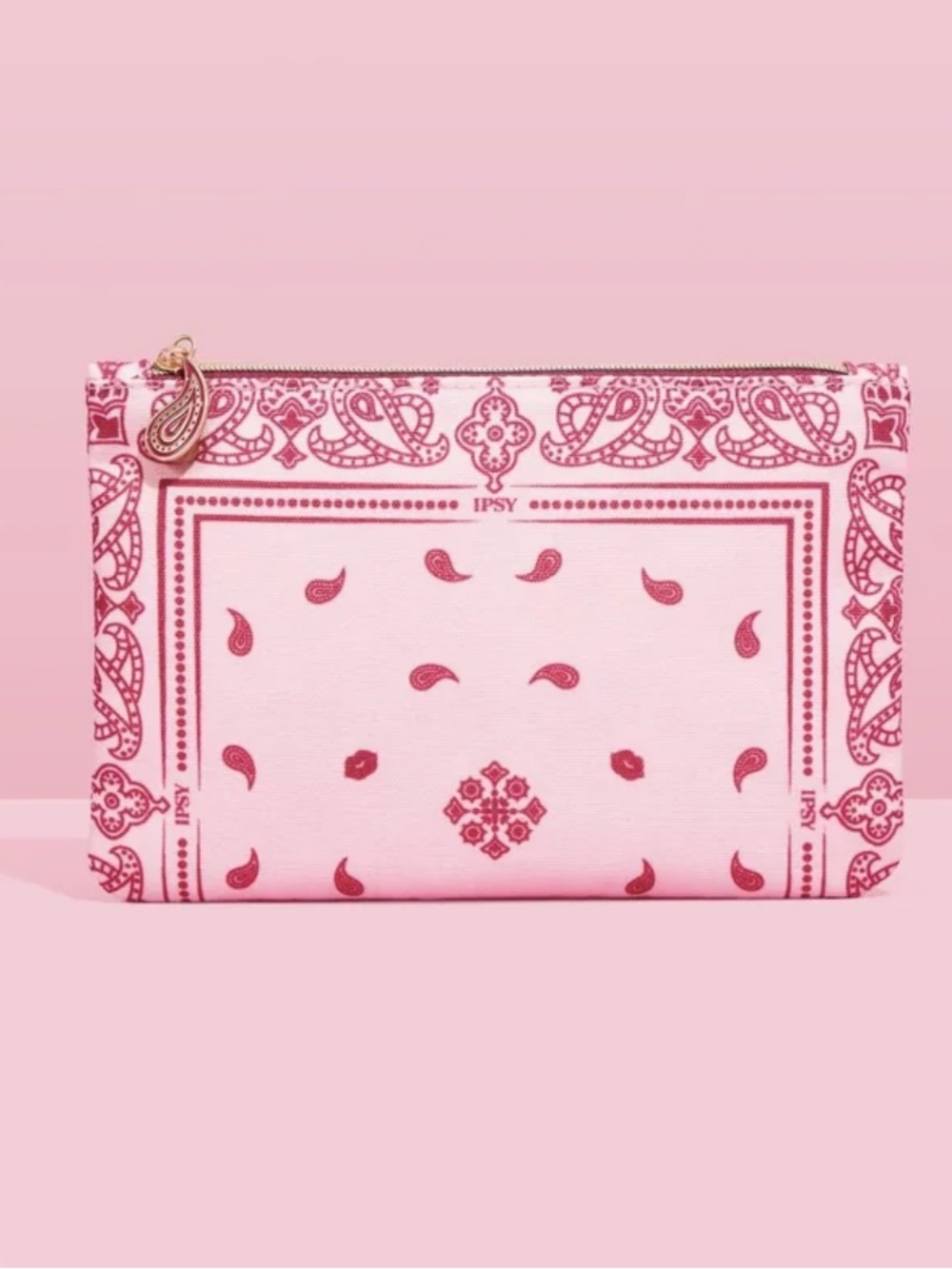 4 for 10⚡️ipsy August 2026 Pink Paisley-Print Zipper Cosmetic Pouch